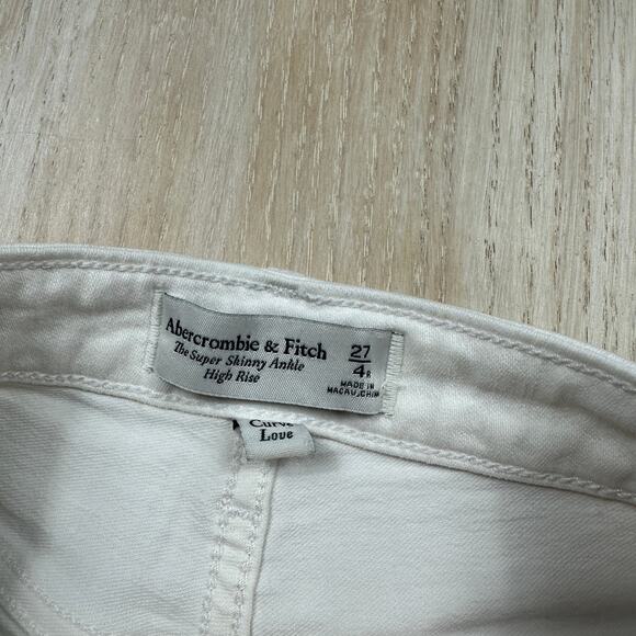 Abercrombie & Fitch Curve High Rise Super Skinny Ankle White Distressed Jeans 27 - Picture 8 of 13